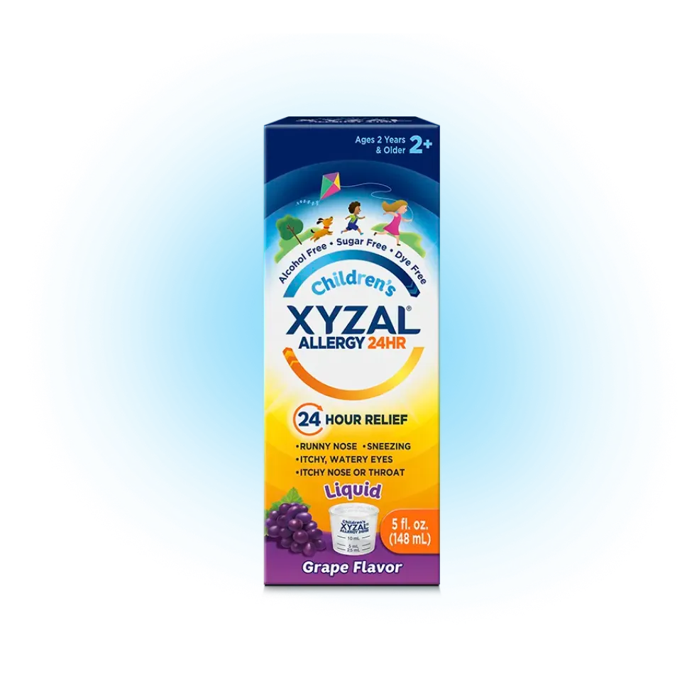 Children's Xyzal (grape flavor) front packshot.